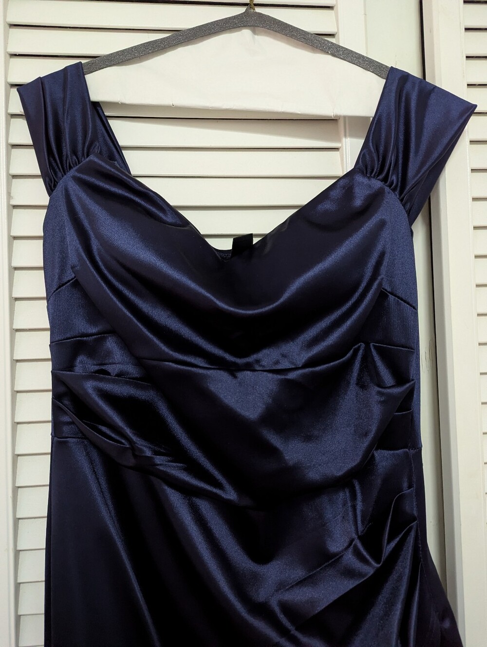 Windsor Navy Satin Draped Maxi Dress